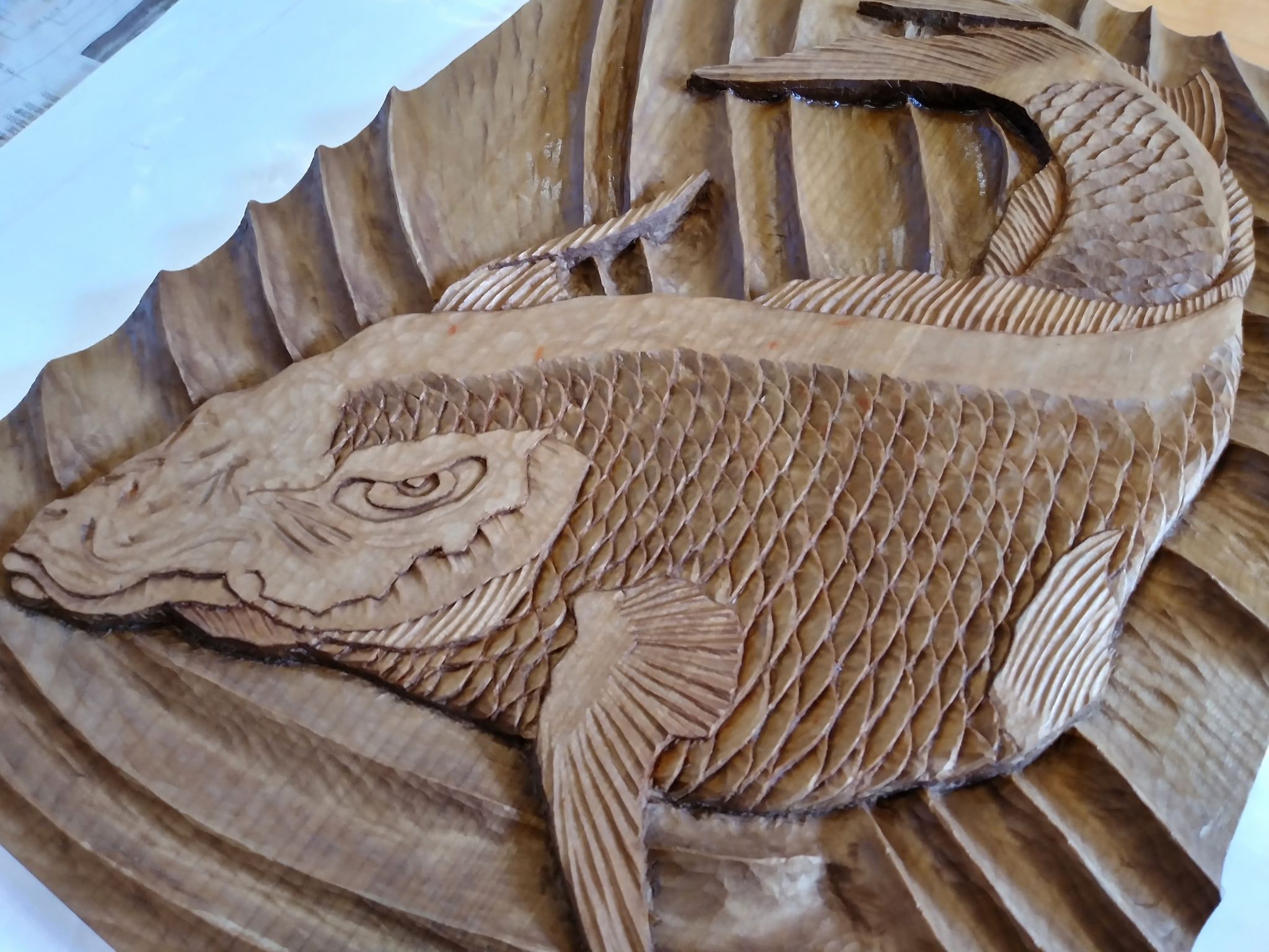 【【制作実績】木彫作品『鯉から龍』完成1