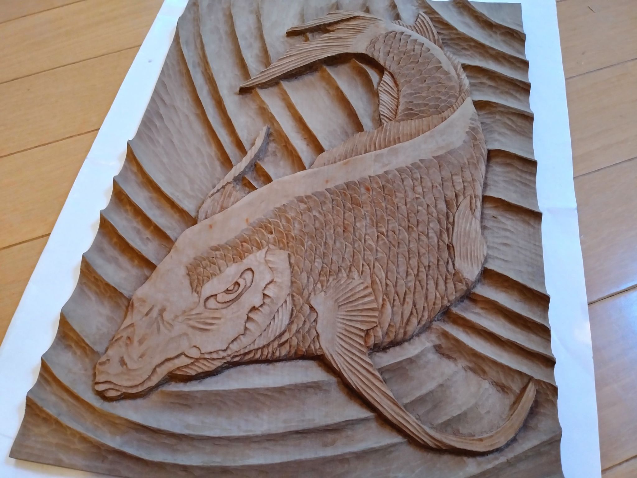 【制作実績】木彫作品『鯉から龍』完成3